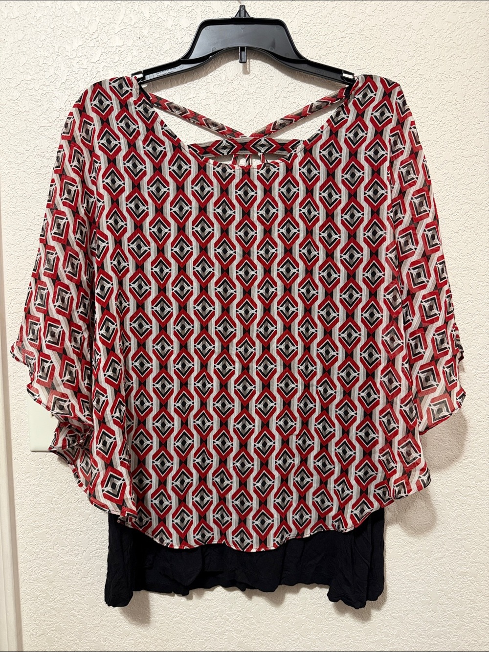I.N. Studio Red, Black and White Geometric Layered Tunic